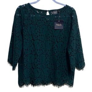 Rafaella‎ Deep Jade Green Lace Scalloped Hem Top w/ Cami | Size Small NWT